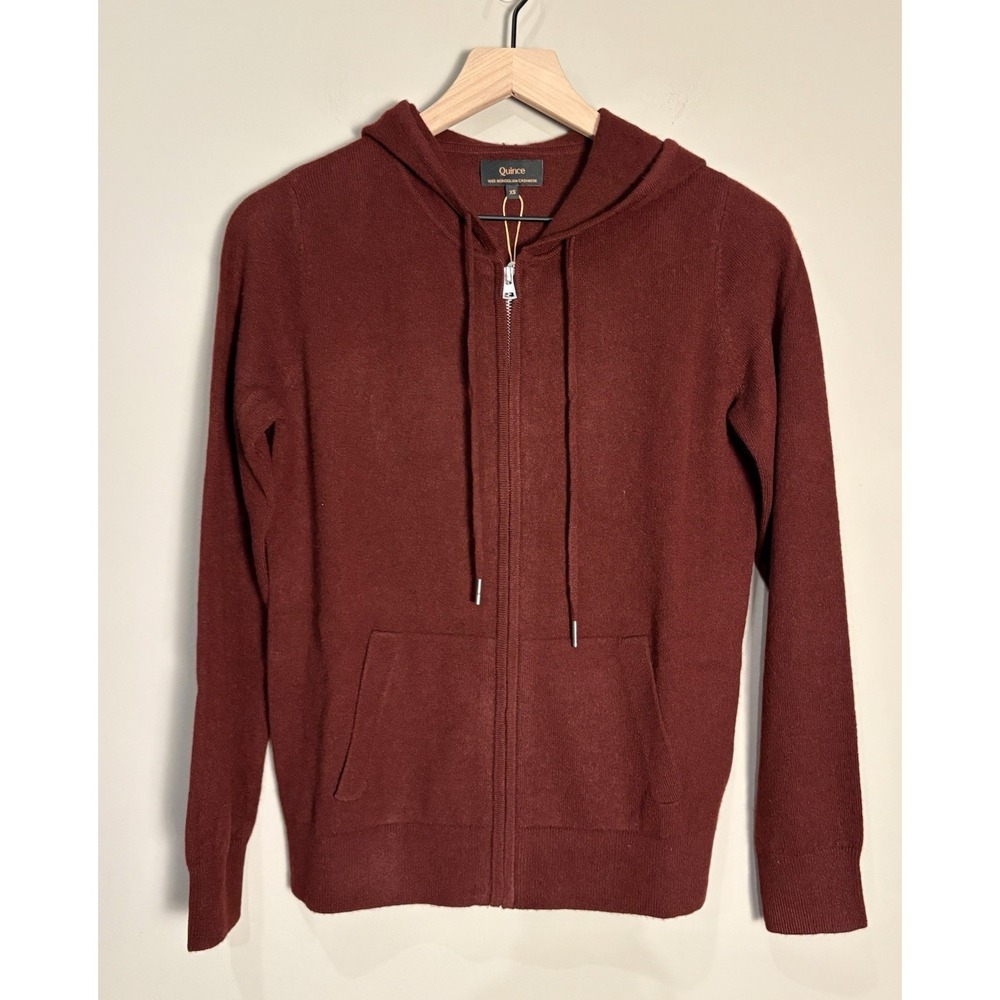 NWT Quince Womens Mongolian Cashmere Full-Zip Hoodie Sweater Rich Burgundy Sz XS
